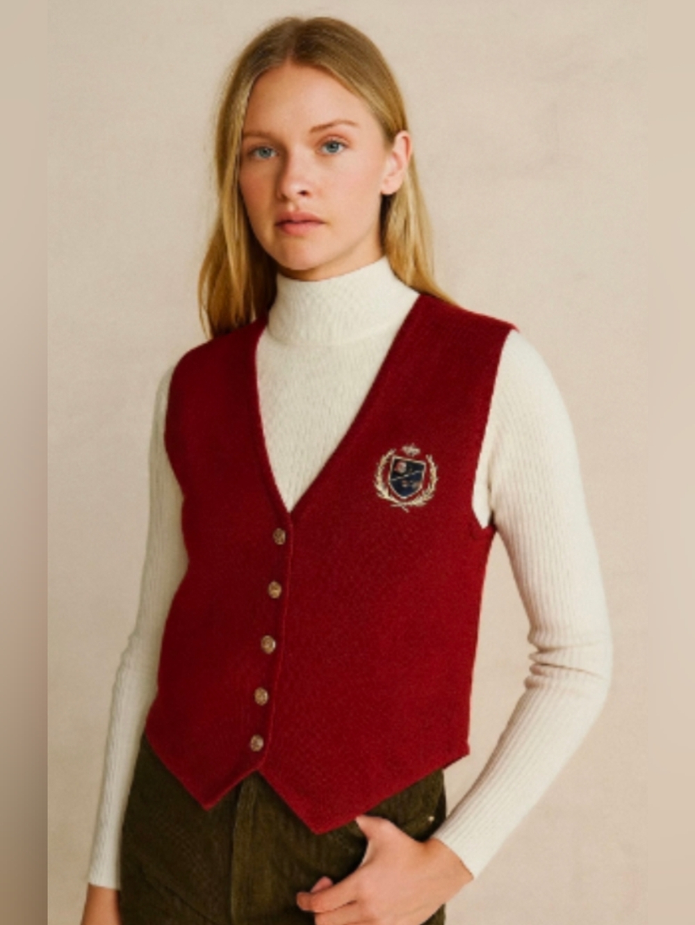 JH Collectibles Red Knit V Neck Vest Medium Elevated Basic